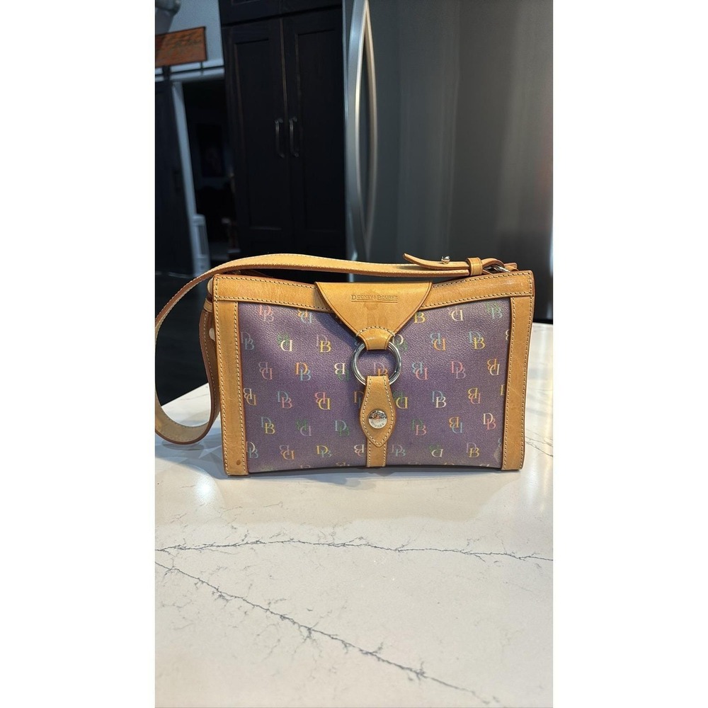 Dooney & Bourke Y2K Rainbow Monogram Canvas Shoulder Bag Leather Trim